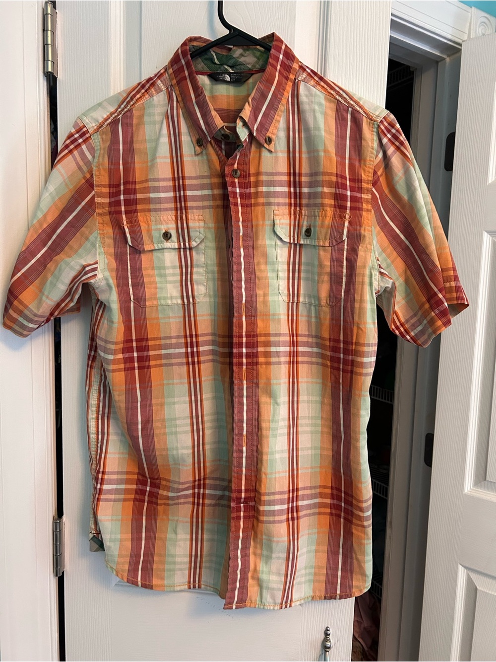 The North Face Orange & Mint Plaid Short-Sleeve Button-Down Shirt